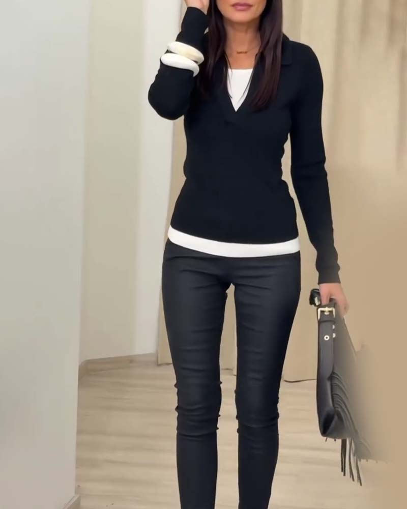 Modellös Topp I Färgblock Med Faux Tvådelad Look