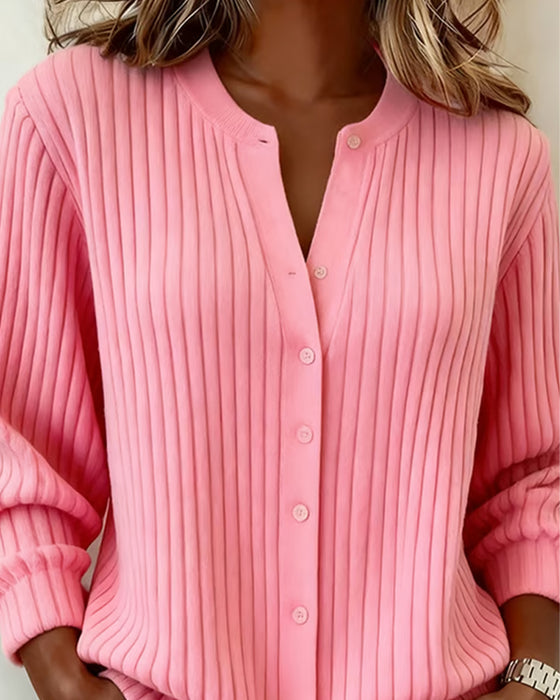 Enfärgad Långärmad Pullover Med Runt Halsringning