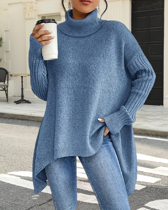 Högkragad Oregelbunden Lös Tröja