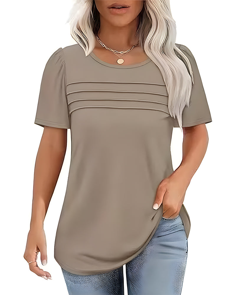 T-Shirt Veckad Lös Rund Halsning Kortärmad