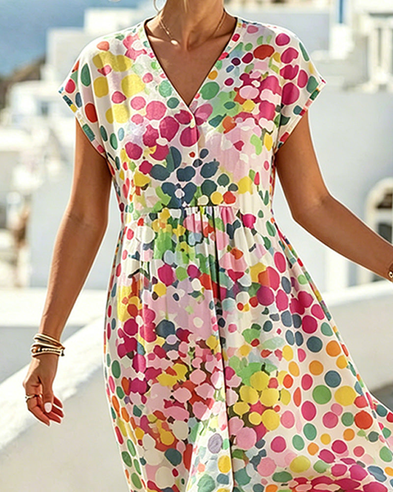 Klädning Polka Dot V-Hals Midja