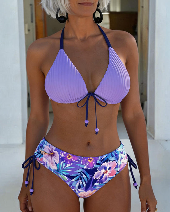 Bikini Halter Fram Knyt Tryck