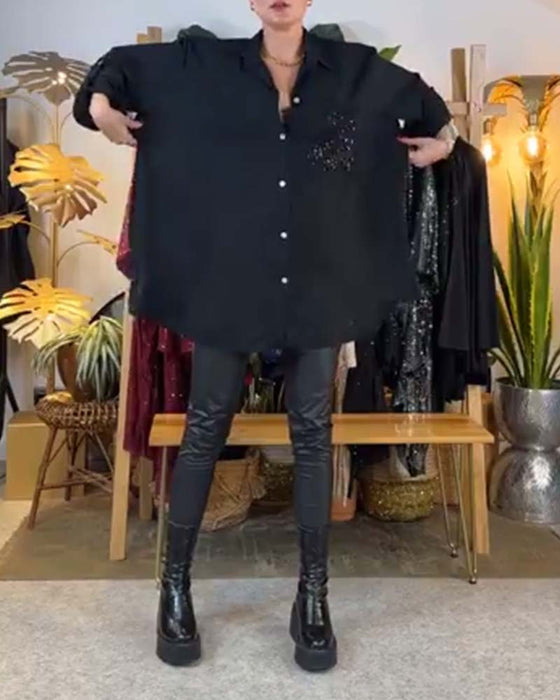 Skjorta avslappnad paljett med lös temperament