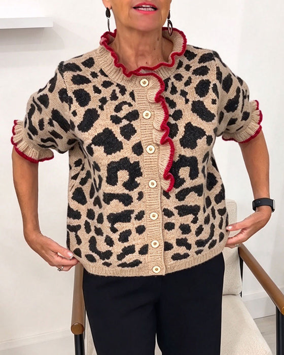 Pullover Volang Kortärmad Leopardmönster