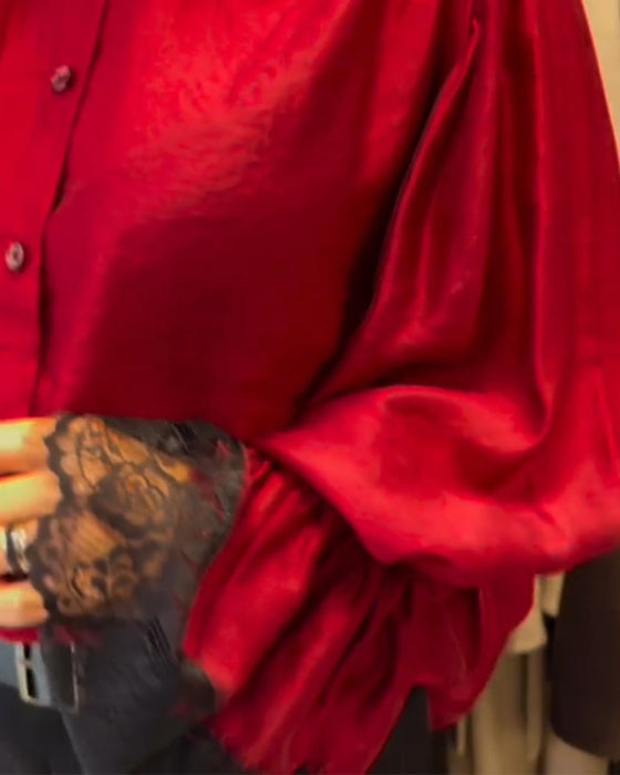 Blus Volangärm Knappning Fram