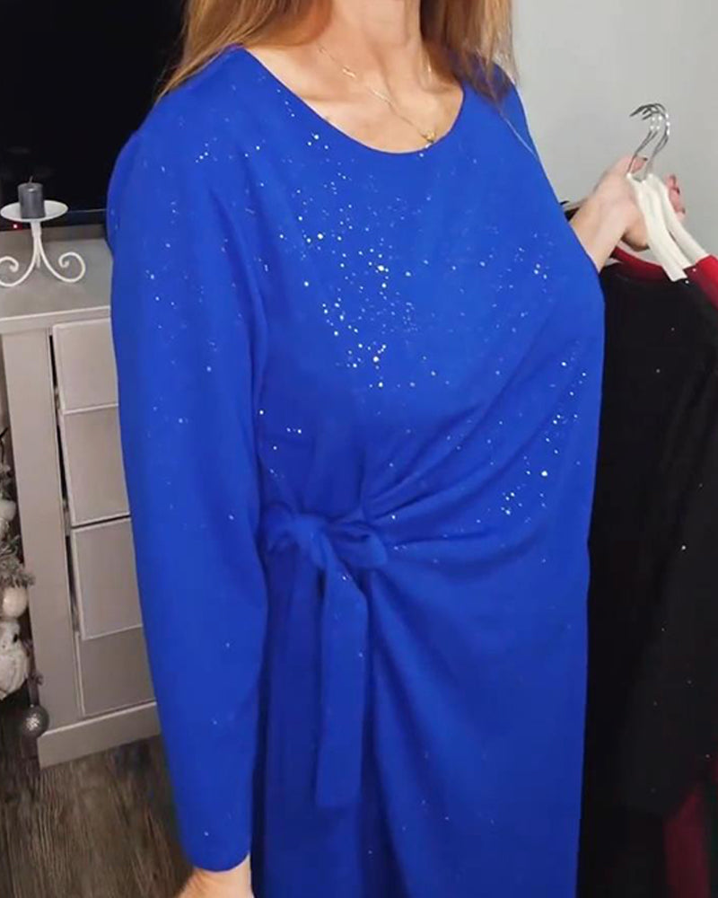 Klänning Rund Halsringning Långa Ärmar Knuten Midja