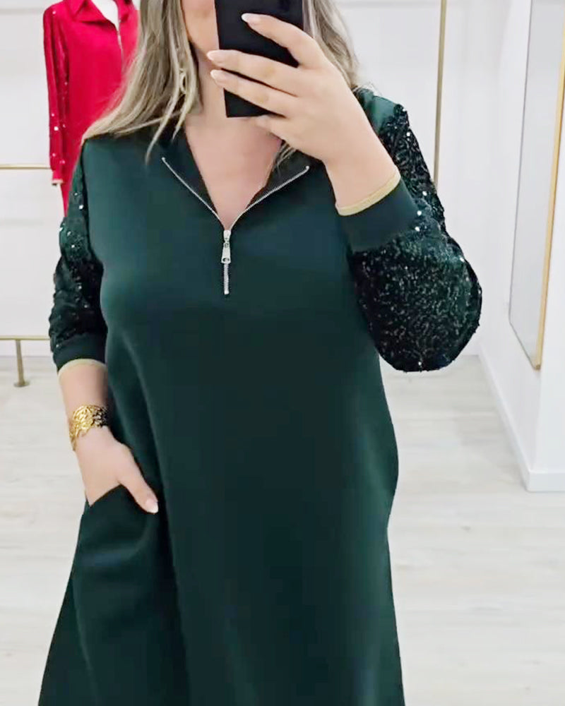 Klänning Med Huva Och Dragkedja Och Paljettmönster