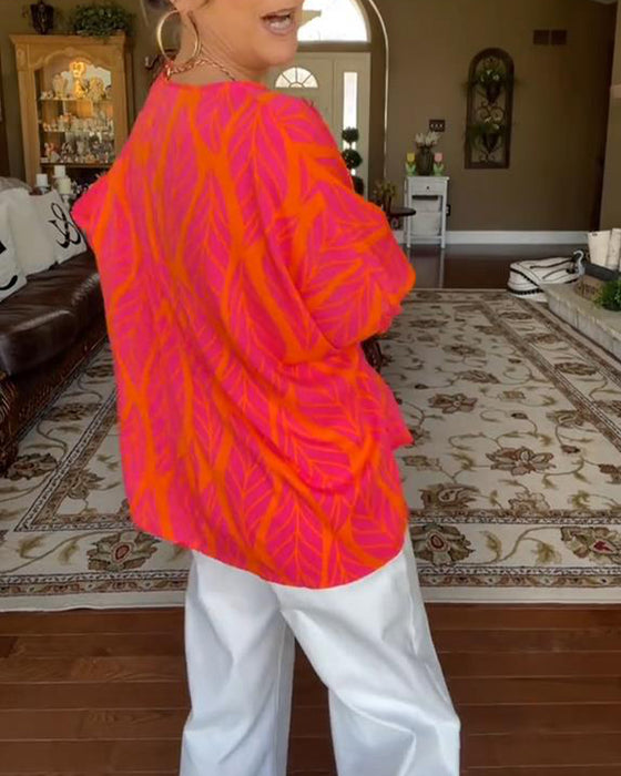 Blus Rund Hals Lös Tryck