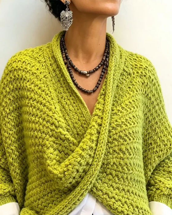 Pullover Grov V-Hals Twist Oregelbunden Stickad