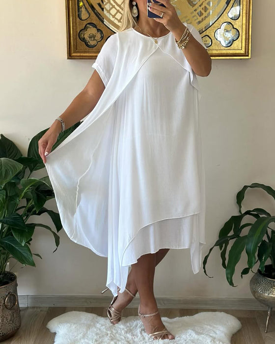 Klänning Falsk Tvådelad Dubbelskiktad Lös Kortärmad