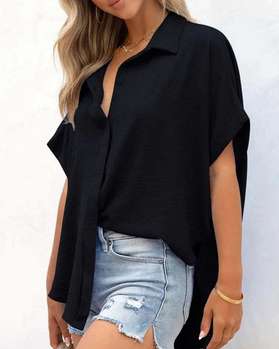 Skjorta Kortärmad Enfärgad Casual Loose Fit