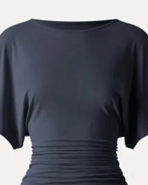 Blus Casual Solid Veckad Kort Ärm