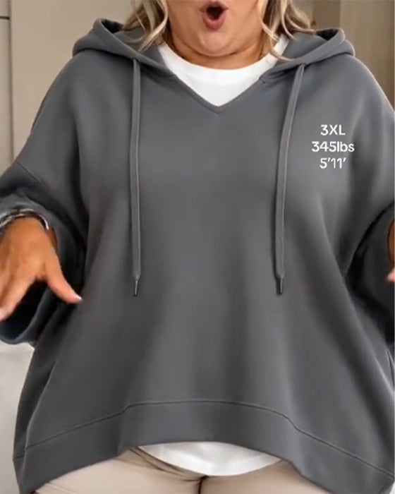 Sweatshirt Med Dragsko Och Trekvartslånga Ärmar Och Huva