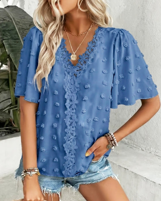 Blus Sammanfogad Jacquard Volangärm