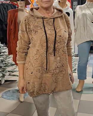 Hoodie Löst Sitthande Tryckt Med Huva