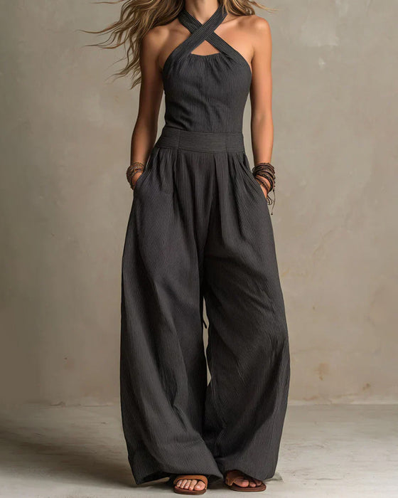 Jumpsuit Halter Kors Ärmlös Rand