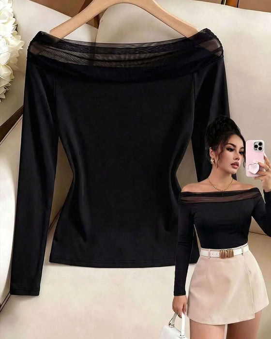 Blus Bardot Mesh Slim Fit Lång Ärm