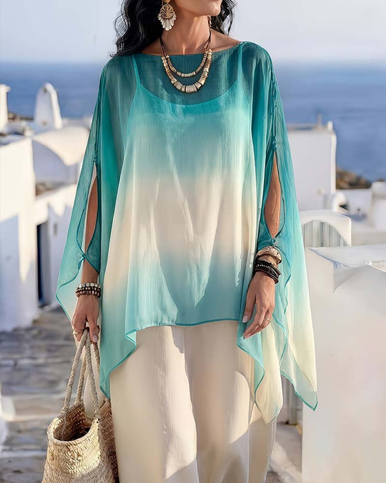Blus Off-Shoulder Sheer Kontrast