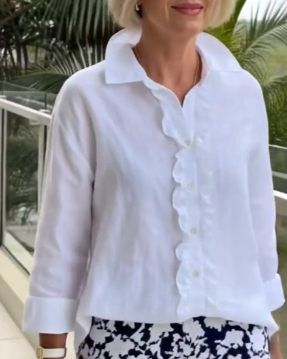 Blus Ryschad Långärmad Enfärgad Krage