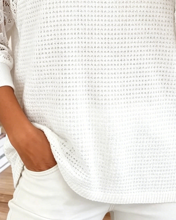 Blouse Trekvart Ärm Spets Panel