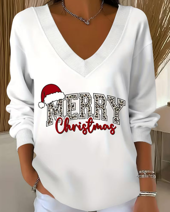 Sweatshirt V-Ringning Jul Tryck