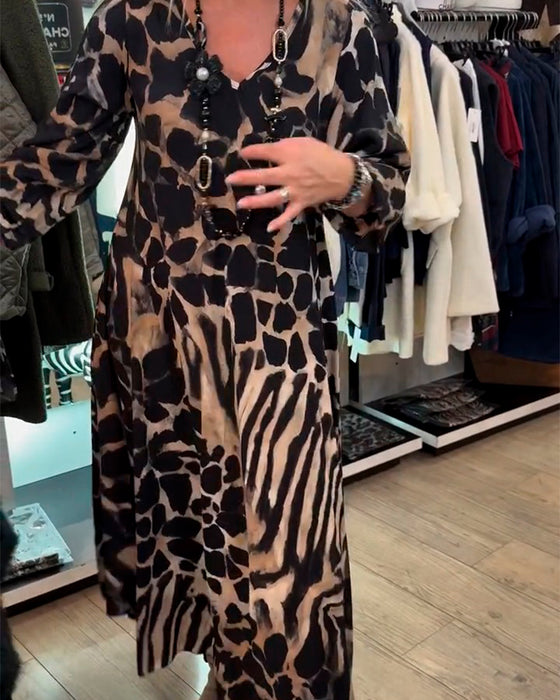 Klänning Leopard Zebra Löst Sittande Lång Ärm
