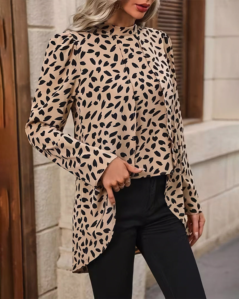 Blus Halv Mocka Falskt Tvådelat Tryckt