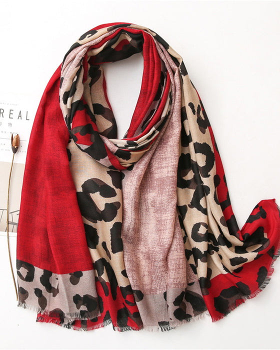 Dam Halsduk Leopard Lapptäcke Print Fransar Schal