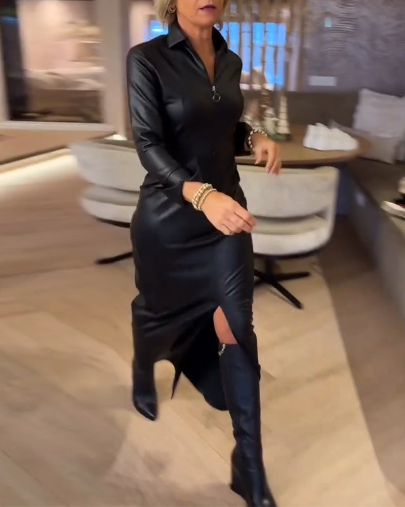 Klänning Slag Dragkedja Pu Modedräkt