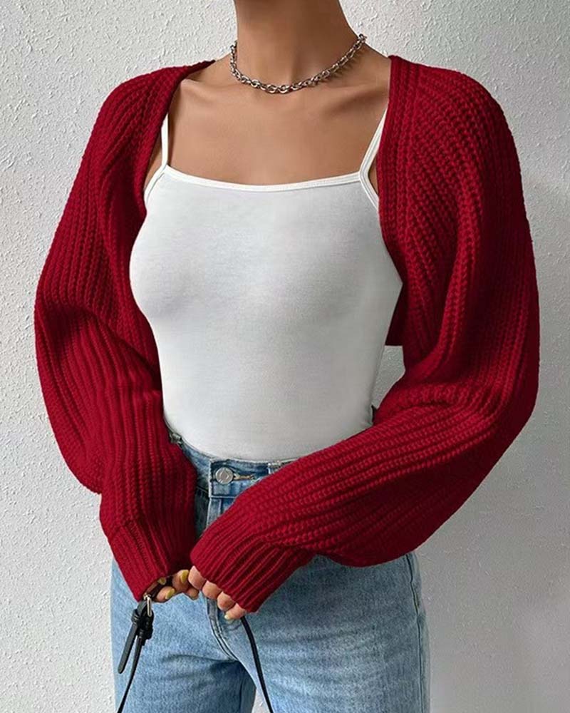 Cardigan Solid Färg Lång Ärm Kort
