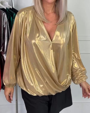 Lös Topp Med V-Ringning Och Långa Ärmar