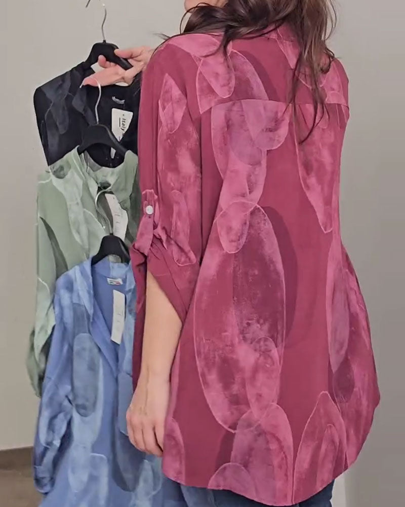 Blus Knäppning Tryckt Ficka