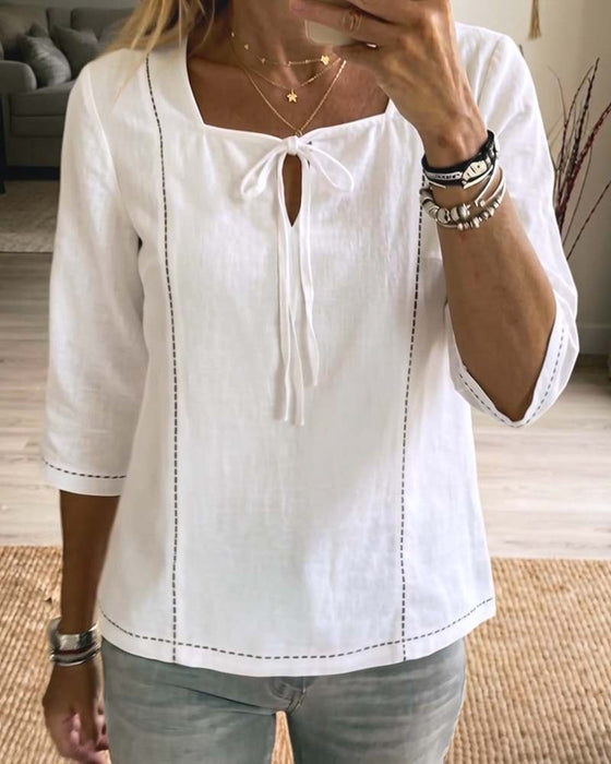Blus Fyrkantig Hals Knytning Hollow Out