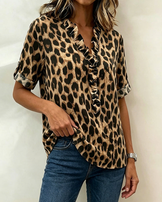 Blus Klassiskt Leopardtryck Volang
