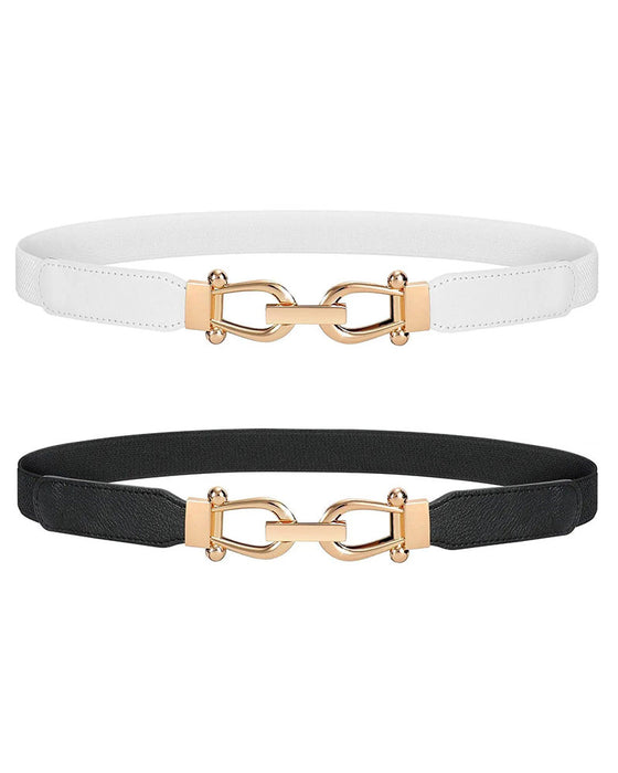 Kvinnor Stretch Midjebälte Retro Elastiskt Smalt Bälte För Damer Med Guldspänne