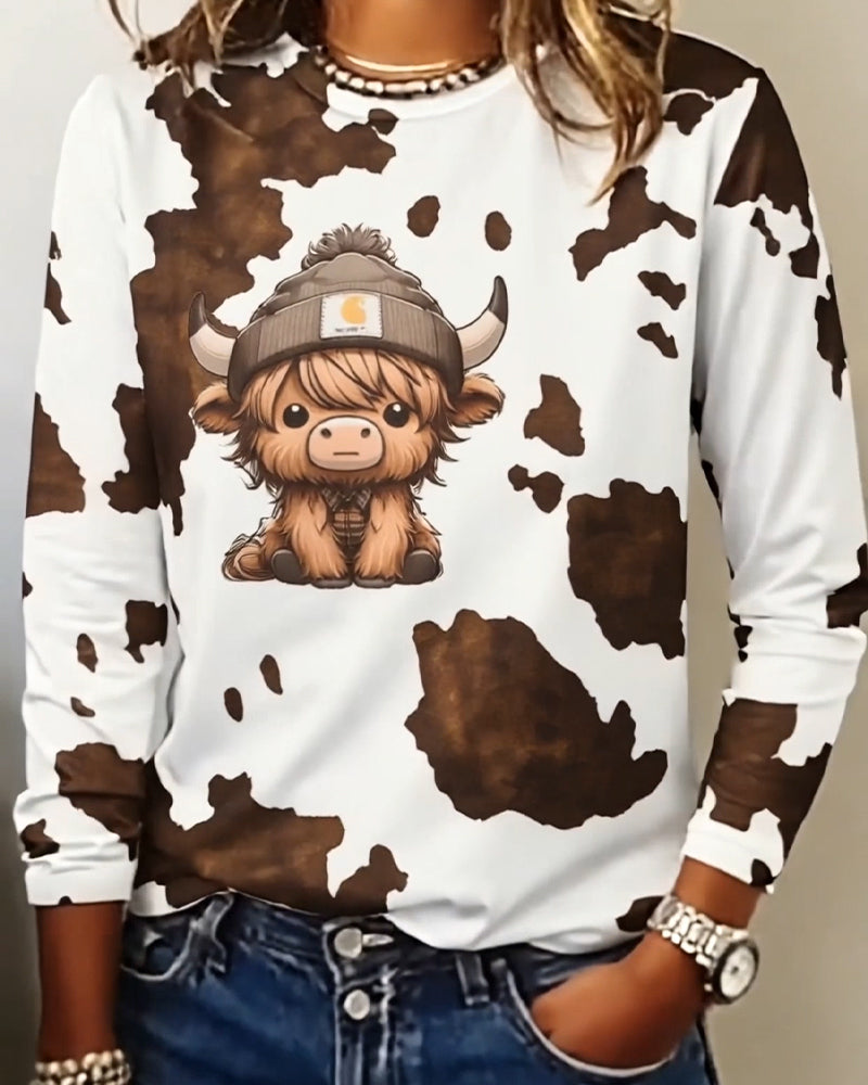 Topp Animalprint Rund Halsringning Långärmad