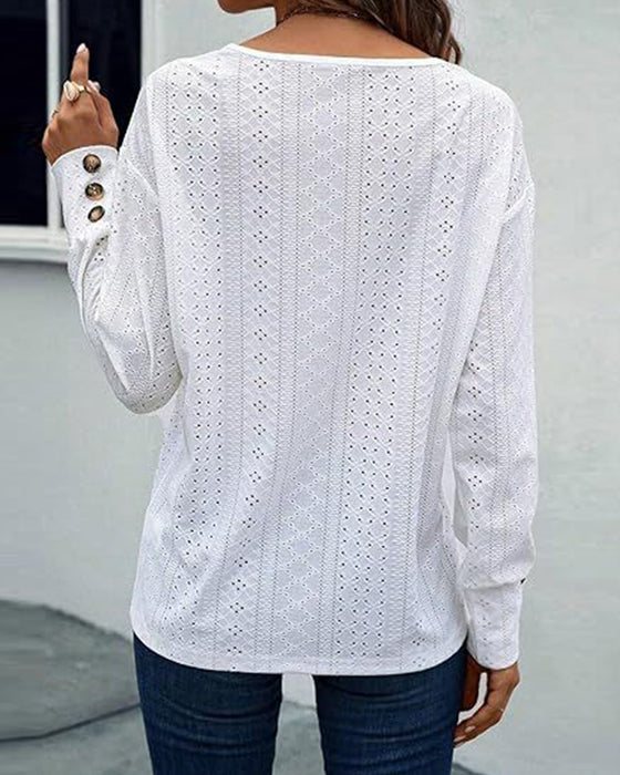 Blus avslappnad v-ringad ihålig enfärgad