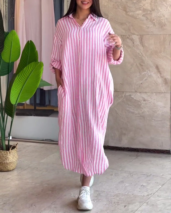 Klänning Löst Krage Randig