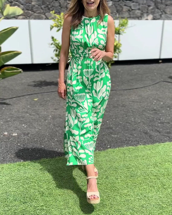 Klänning Ärmlös Lång Midja Tryckt