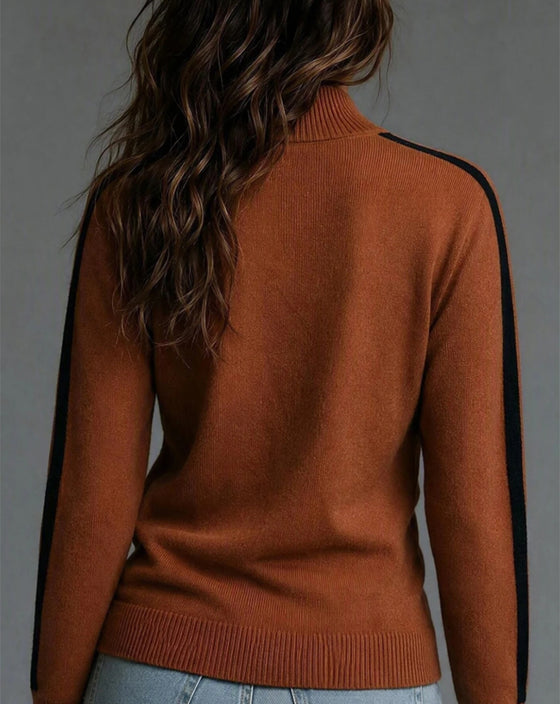 Pullover Polokrage Metallknapp Färgblock