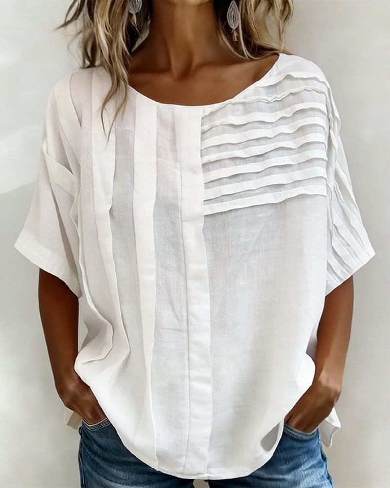 Blouse Asymmetrisk Veckad Rund Hals