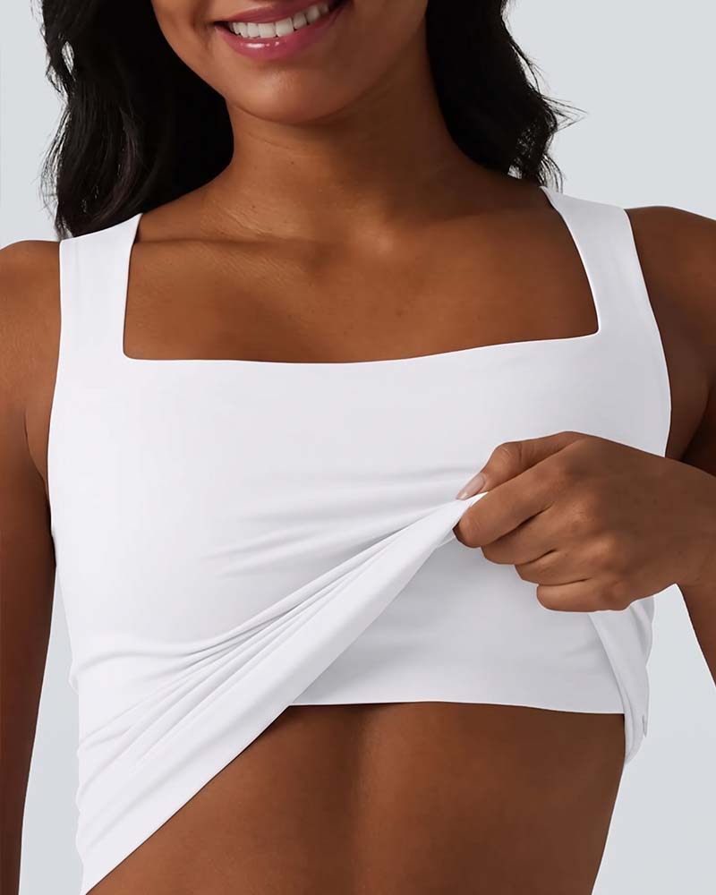Tank Top Solid Färg Fyrkantig Hals Inbyggd Bh