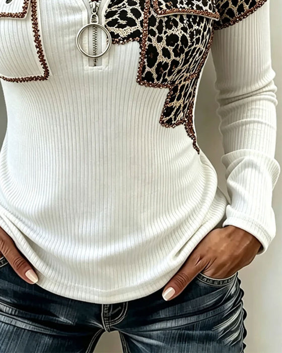 Topp Huvförsedd Dragkedja Leopard