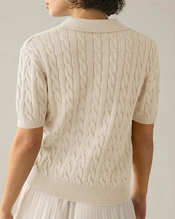 Pullover Polo Kort Ärm Stickad