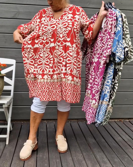 V-ringad blus med lös tryck