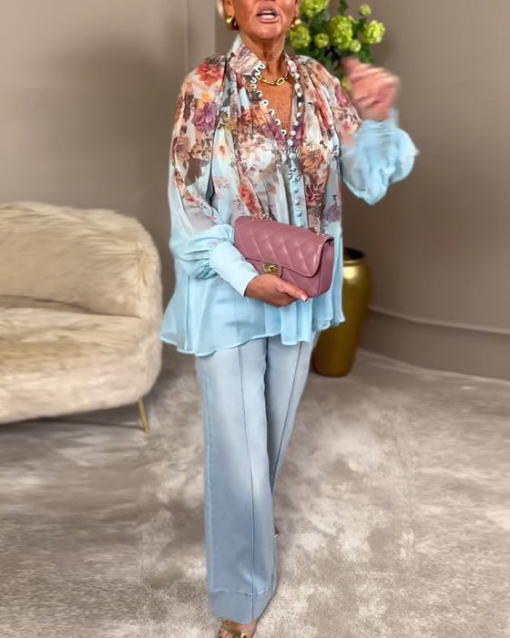 Skjorta Lanternärm Ståkrage Tryck