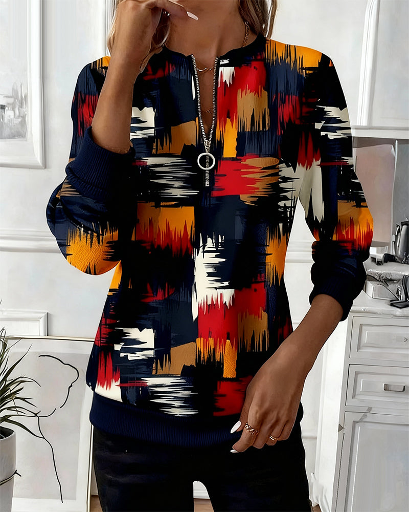 Tröja med dragkedja och tryck