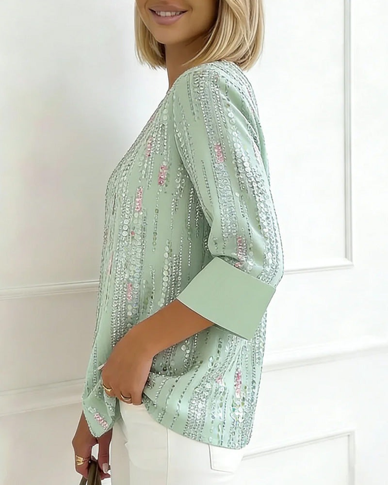Blus Casual Rundhalsad Print Halvärm