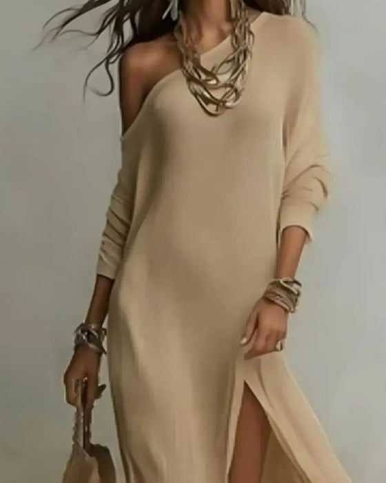 Klänningar Off-Shoulder Kortärmad Spräck Lång