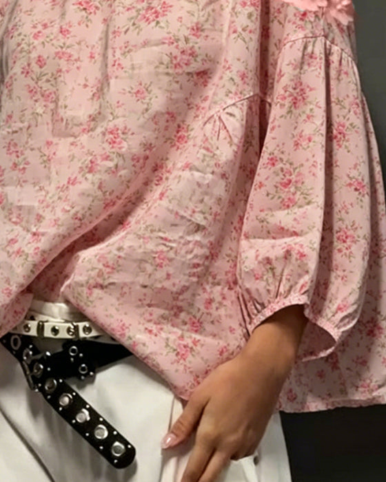 Blus Rund Hals Off-Shoulder Blommig Löss